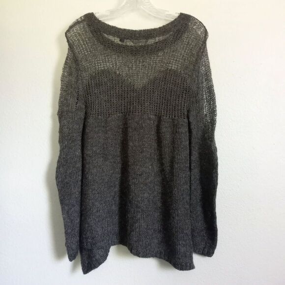 GUESS Gray Asymmetrical Sweater Slouchy Long Sleeve Loose Knit Faux Mohair Small - Picture 1 of 8